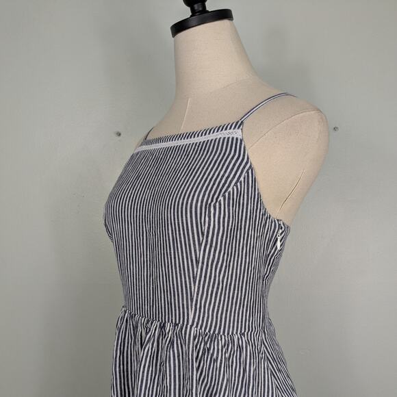 Old Navy Knee Midi Dress M Blue White Stripe Flare Beach Preppy Picnic Natutical - Picture 5 of 14